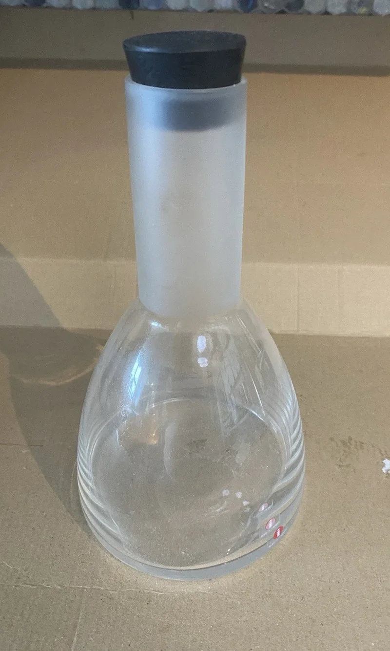 Marius Finnish Frosted Glass Longneck Decanter with Black Rubber Stopper 9